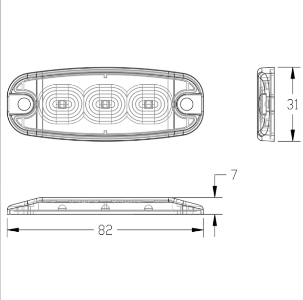 12-24V R65 Low Profile 3 LED Amber Warning Light